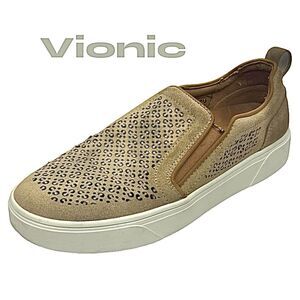 Vionic Kimmie Perf Beige Perforated Leather  Slip On Shoe Womens Size 7 Medium